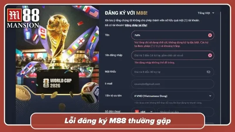 Hình ảnh minh họa các thông báo lỗi hệ thống